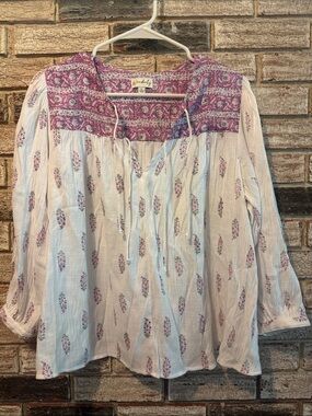 Wonderly White Blouse with Pink Floral Embroidered Yoke